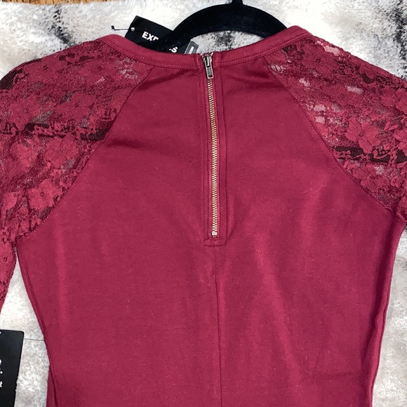 EXPRESS:Maroon Mini Dress Lace Quarter Sleeve NWT - Picture 5 of 6